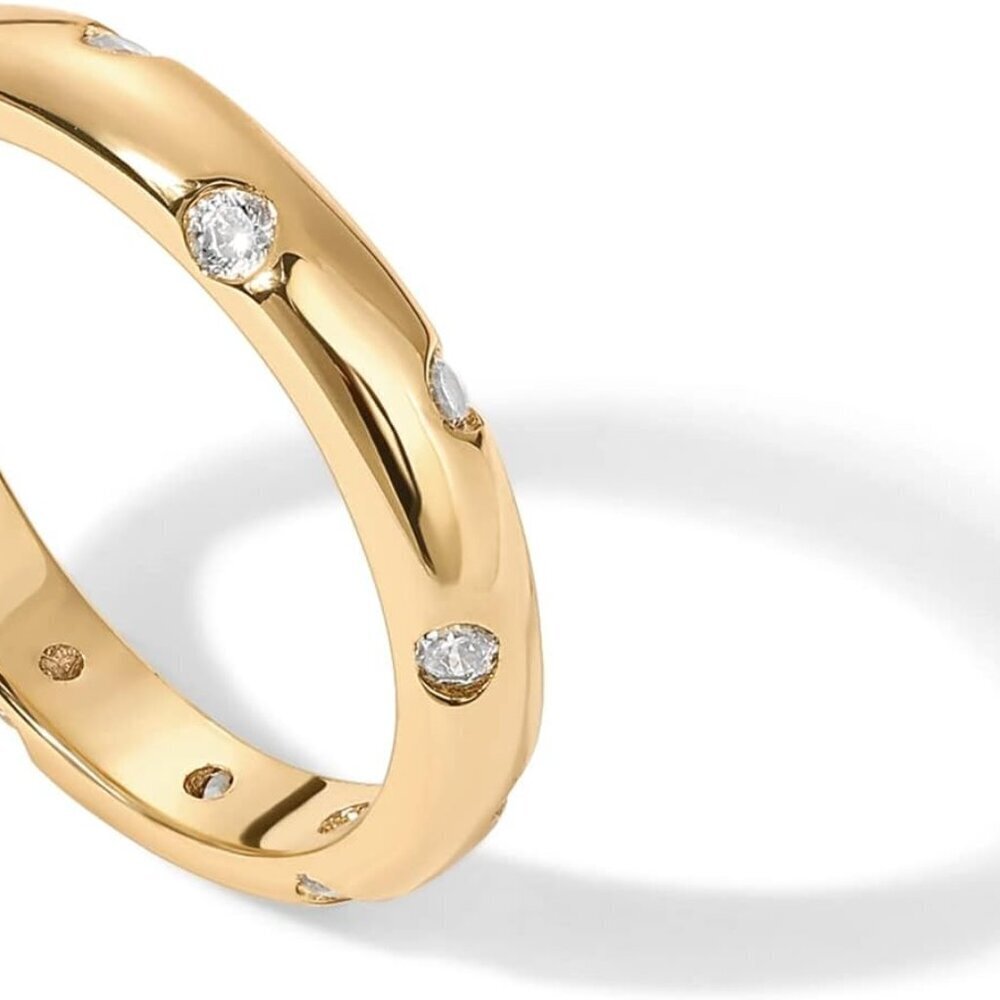 14K Gold Plated Cubic Zirconia Ring Women Stackable Brass Jewelry